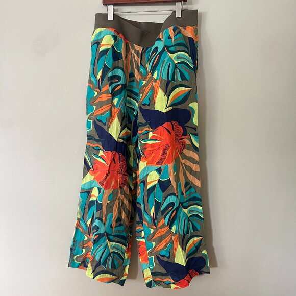 Soft Surroundings Aliso Point Tropical Linen Pants Wide Leg Pockets 1X Beach - Picture 1 of 7